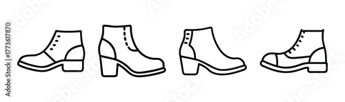 Four styles of fashionable ankle boots detailed outline drawings shoe designs