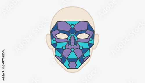 A digital mask over a persons face symbolizing the anonymity and protection of ones real identity while interacting online.