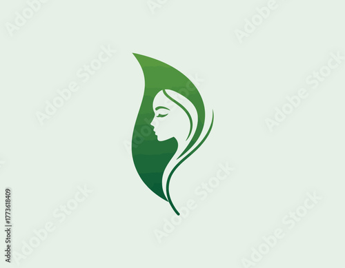 This design features a graceful silhouette of a woman intertwined with a leaf, representing beauty, nature, and harmony in a minimalist and modern artistic style.