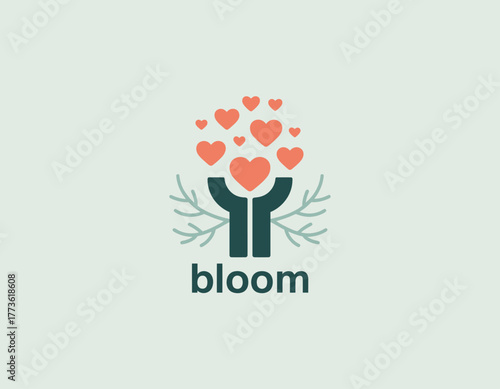 This logo captures the essence of growth and affection with a blooming tree composed of hearts and branches, symbolizing love and nurturing in a vibrant design.