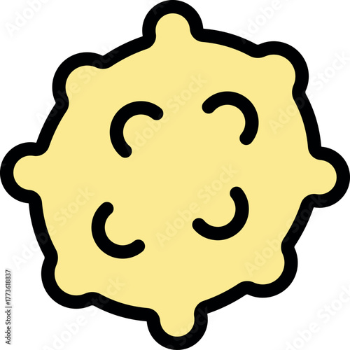 Simple cartoon illustration of a yellow virus or bacteria, potentially dangerous for health, showing four crescent shapes in biology or virology