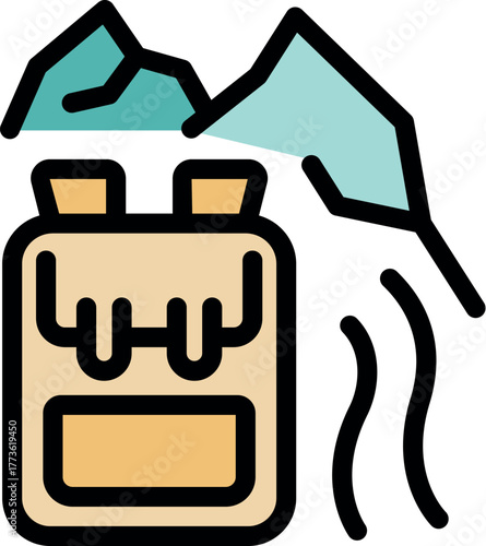 Backpack emitting waves near ice mountains is ready for extreme tourism