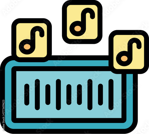 Digital music player showing audio waveform and musical notes, ideal for music apps and streaming services