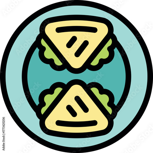 Two triangular sandwiches are being served on a round plate, featuring a filling of fresh lettuce, ready to be enjoyed as a quick and delicious meal