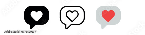 love support chat bubble icon on white background Black silhouette flat icon outline icon and colored icon style. 1x3 grid. three minimal vector icon style. centered composition clear white