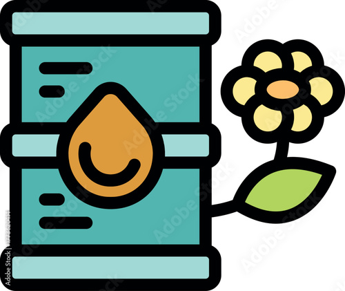 Biofuel barrel with flower growing from it, symbolizing eco friendly energy and sustainable fuel production