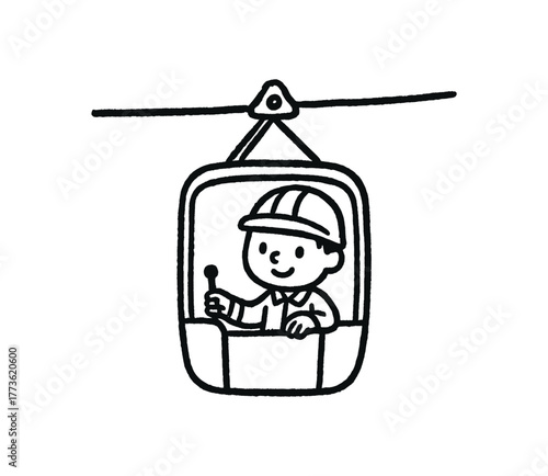 hand drawn cute doodle style sky lift operator vector line illustration line isolated on white background