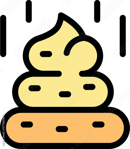 Cartoon illustration of a steaming pile of poo landing on a surface, with motion lines indicating movement