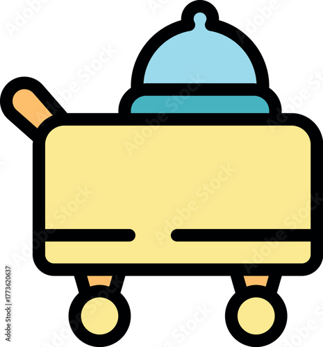 Room service cart transporting a covered dish, offering convenient meal delivery to hotel guests
