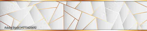 vector illustration of long banner with abstract pattern of with gold lines and gray geometric shapes