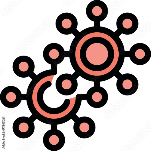 Two nanobots are transferring data, creating a network through connections