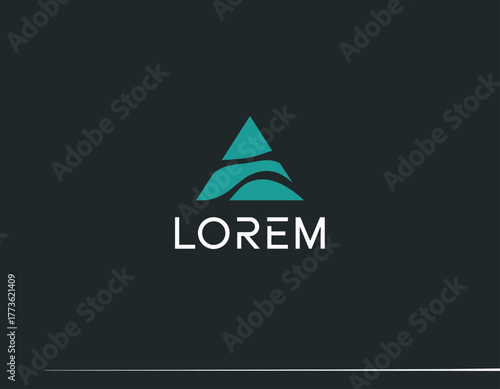 This image features a modern logo design with a stylized mountain and wave motif in teal and white, capturing an elegant and sophisticated brand identity.