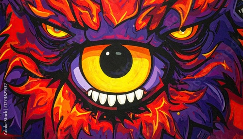 Intense Cyclops Gaze - A Fiery and Colorful Monster Eye.