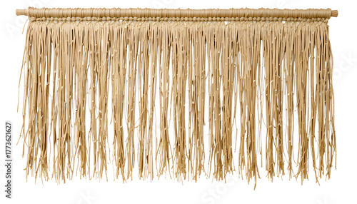 Natural dried grass fringe curtain adds bohemian charm and tropical texture to any event or home decor project creating a vibrant island vibe