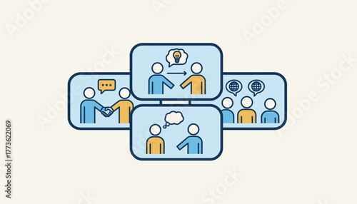 A virtual networking event with participants engaging in breakout rooms exchanging ideas and connecting with peers from around the world.