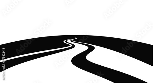 Winding abstract road stretching into the distance against a bright white background
