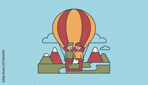 A couple enjoying a hot air balloon ride surrounded by breathtaking views with their smartphones stored away in a travel bag.