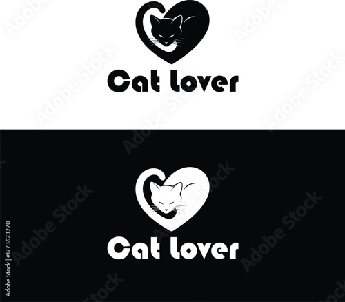 T-Shirt Cat Lover Logo Design - Cozy Feline Heart Symbol for Pet Brands