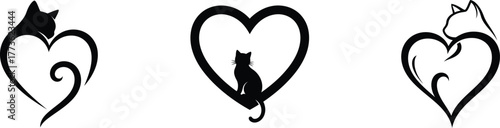 Cat Love Heart Tattoo Silhouette Vector