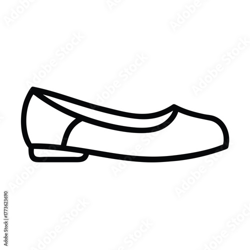 Ballet flat shoe icon vector line drawing on white