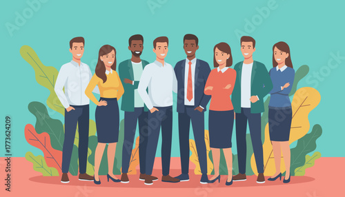 Diverse professional business team standing together symbolizing success unity and partnership