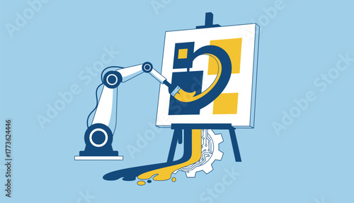 A robotic arm painting a large canvas demonstrating creativity and the blend of art and technology.