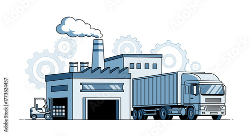 Manufacturing factory building with truck and forklift Industry logistics and global shipping concept
