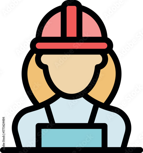 Portrait of a female construction worker wearing a protective helmet and apron, symbolizing workplace safety and professionalism in the construction industry