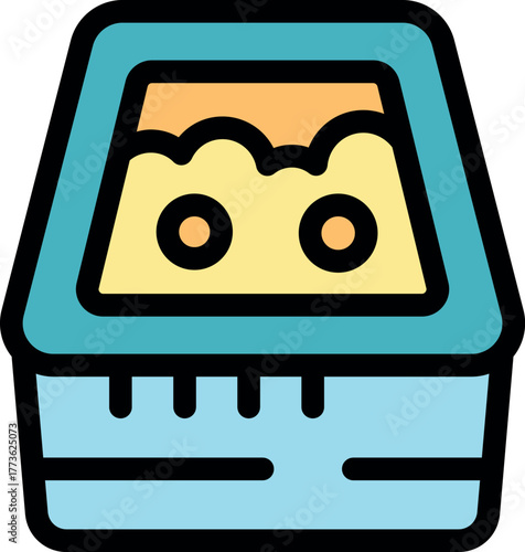 Cat litter box containing sand and two excrement balls, essential for maintaining a clean and hygienic environment for pet cats