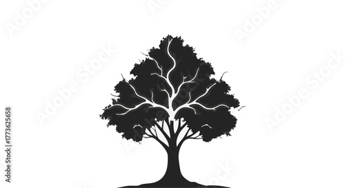 Stylized silhouette of a tree with intricate branches against a clean white background.