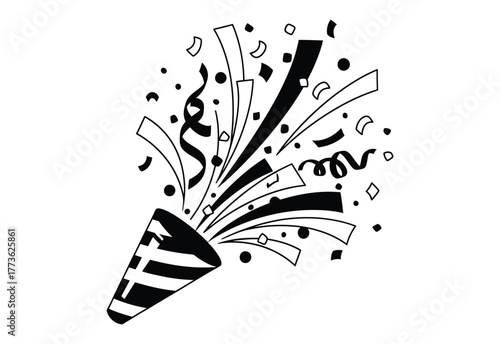 Festive confetti popper exploding with streamers and confetti for celebration