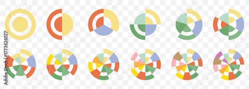 Modern Pie and Donut Chart Set – Flat Infographic Vector Elements Pie charts diagrams. Pie chart set. Circle section graph. Different color circles isolated. Infographic element round shape. EPS 10.