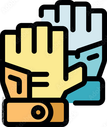 Colorful keeper gloves are providing protection for goalkeeper during important soccer match