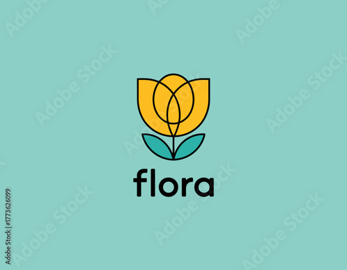 Featuring a beautifully designed flower logo in vibrant yellow, this image symbolizes freshness and nature while encapsulating elegance and harmony within graphical design.