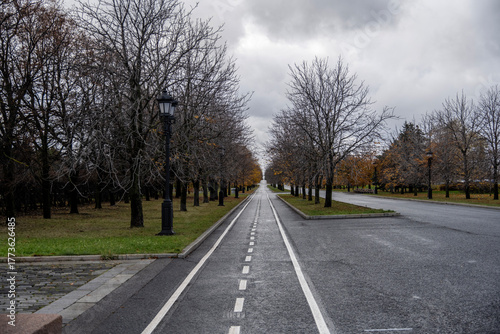 autumn landscape of the urban environment against the backdrop of autumn rain