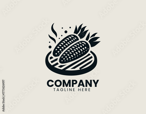 Delicious Grilled Yellow Corn Cobs Perfectly Prepared on a Barbecue Grate with Fresh Green Garnish Vector Illustration