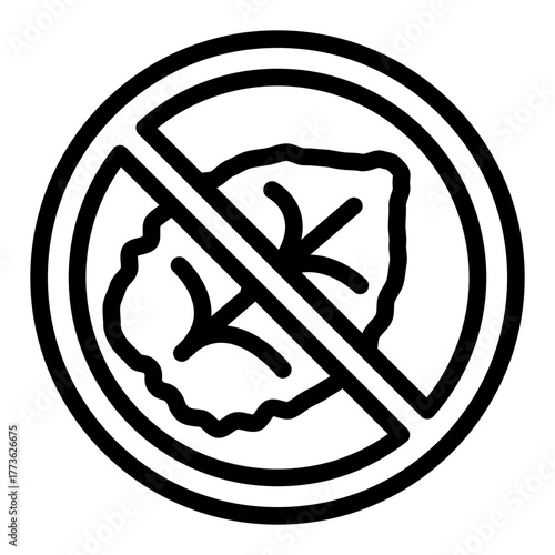 Tobacco leaf ban line icon, harm of smoking concept. Vector graphics. Prohibited item sign on white background, style icon mobile or web design.