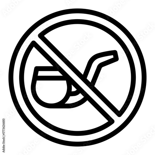 Smoking pipe ban line icon, harm of smoking concept. Vector graphics. Prohibited item sign on white background, style icon mobile or web design.