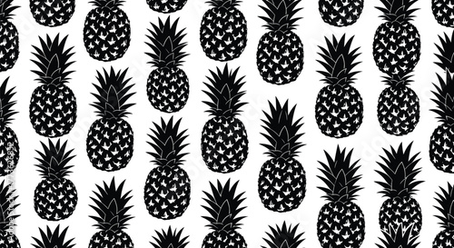 Bold black pineapple pattern on a clean white background, offering a striking tropical graphic.