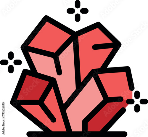 Red crystal cluster growing, featuring sparkling geometric facets and a beautiful, natural formation