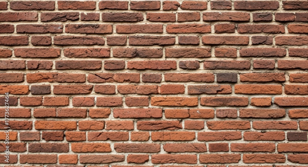 Naklejka premium A full-frame background of a weathered red and brown brick wall. A classic rustic masonry texture for architectural or design projects.
