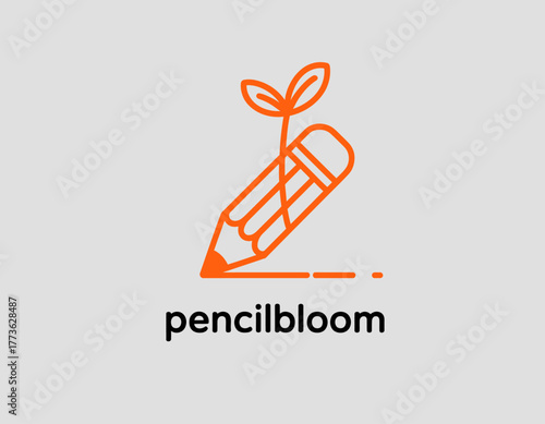 This playful logo combines a pencil and a blooming plant, symbolizing creativity and growth in education, making it perfect for art schools, workshops, or learning environments.