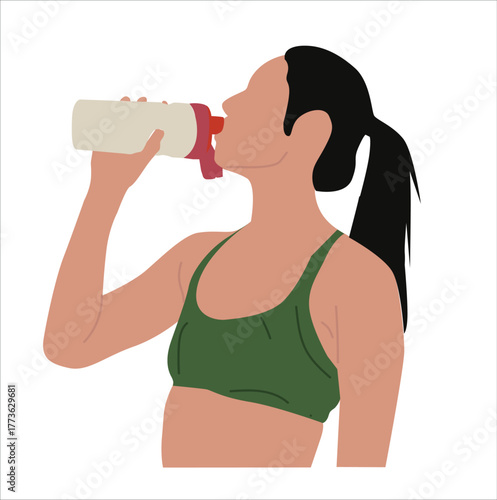 woman is drinking from a water bottle


