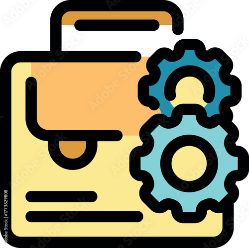 Gears turning next to a portfolio, representing portfolio management, optimization, and process improvement