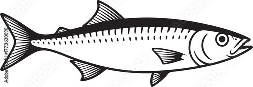Detailed Monochrome Sardine Silhouette Vector Art Seafood Graphic Illustration