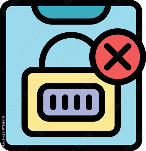 Combination lock failing authentication with red cross mark on blue background, ideal for security and access concepts