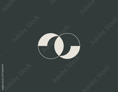 The image exhibits a minimalist logo featuring overlapping circles that represent unity and connection, suitable for contemporary brands aiming for a sophisticated aesthetic.