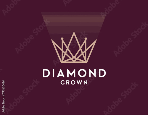 The logo showcases the 'Diamond Crown' brand with a sophisticated crown design, reflecting luxury and high status on a deep maroon backdrop, ideal for premium branding.