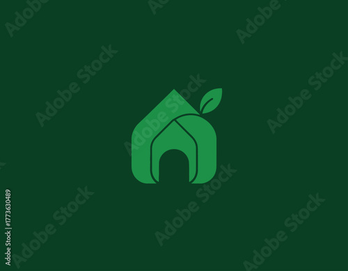 This logo features a house shape blended with a leaf, symbolizing sustainability and eco-friendliness, ideal for environmental initiatives or green business branding.