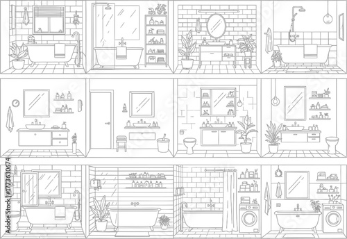 Detailed architectural floor plan drawing showing multiple rooms with furniture and fixtures in a vintage blueprint style